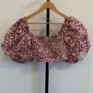 River Island Red and White Patterned Smocked Bodice Puff Sleeve Crop Top Summer